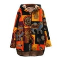 thumbnail image 2 of BLTIBY Women Jacket Coat Hooded Fall Winter Ethnic Style Printed Thicked Button Long Peacoat Loose Cardigan Overcoat Long Sleeve Tops with Pockets Orange S, 2 of 5