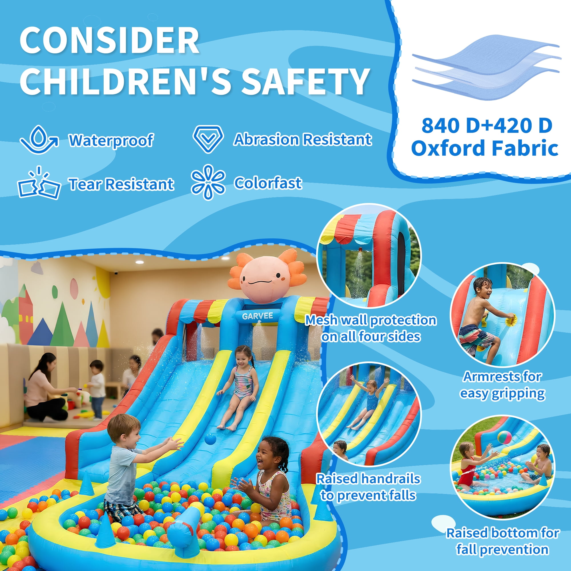 Inflatable Bouncy Castle Water Park for Kids – Large Pool, Dual Slides, Climbing Walls, Durable Oxford, Outdoor & Indoor Playhouse – Garden Playground