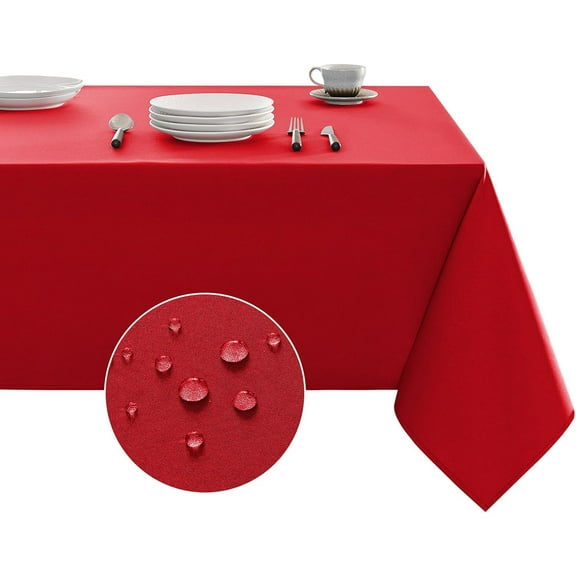 Table Cloth Rectangle Waterproof Spill-Proof Wrinkle-Free Tablecloth Washable, Kitchen Dining Tabletop Decoration, Fabric Table Cover for Indoor and Outdoor Use, 60 x 84 Inch, Red