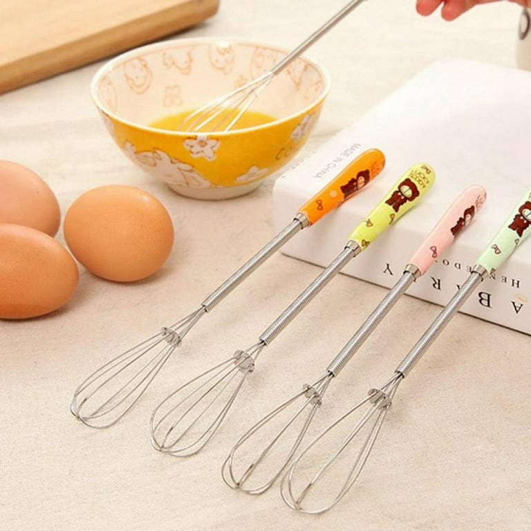 Small Whisks 7.5 Stainless Steel Handle Mini Tiny Mixing Balloon Wire  Whisks Cartoon Ceramic Agitator Kitchen Egg Mixer Beat Egg Whisk(4 Pack) 