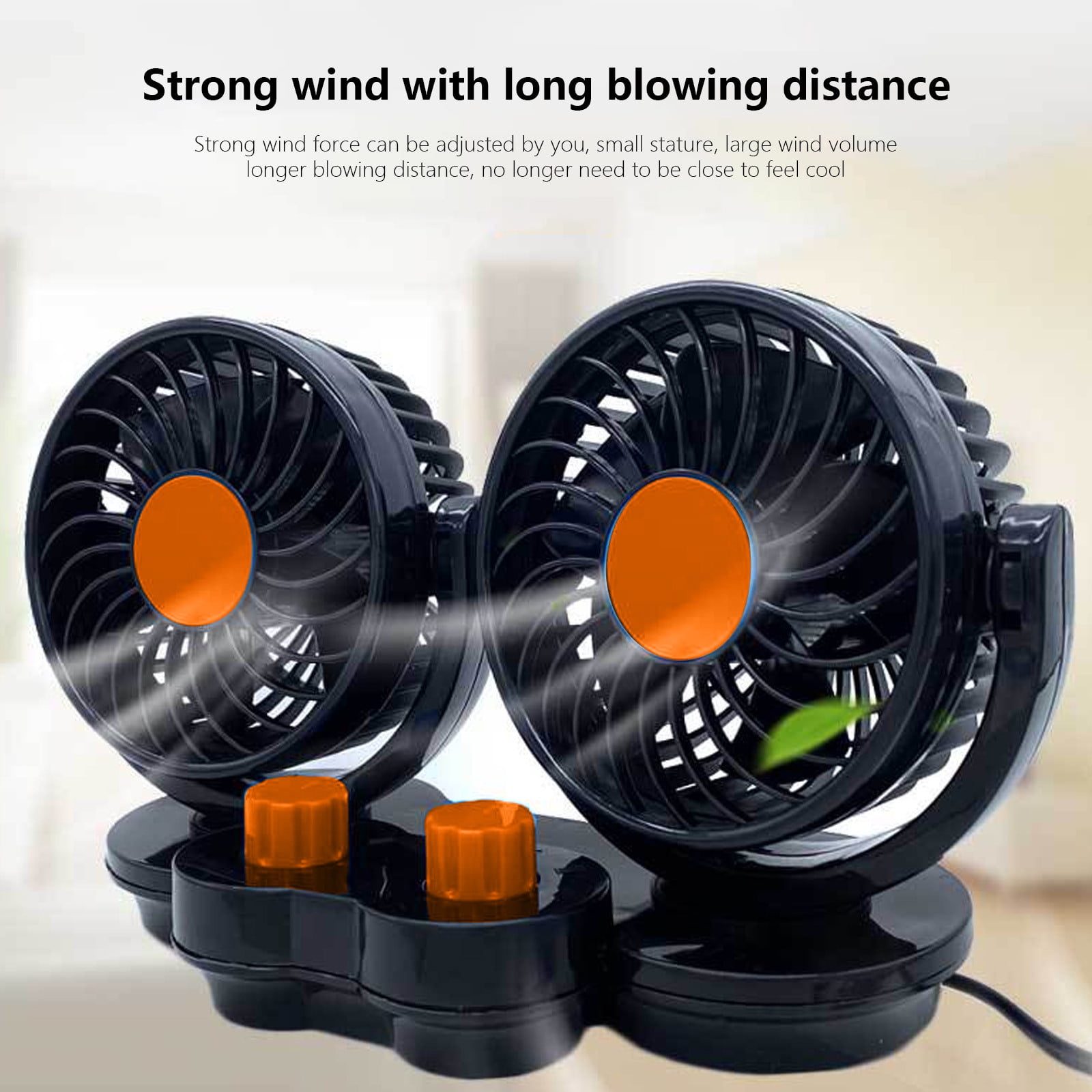 24V Car Fan, 360° Rotating Round Vehicle Cooling Fan, Portable Ventilation Fan for Truck RV SUV, Low Noise