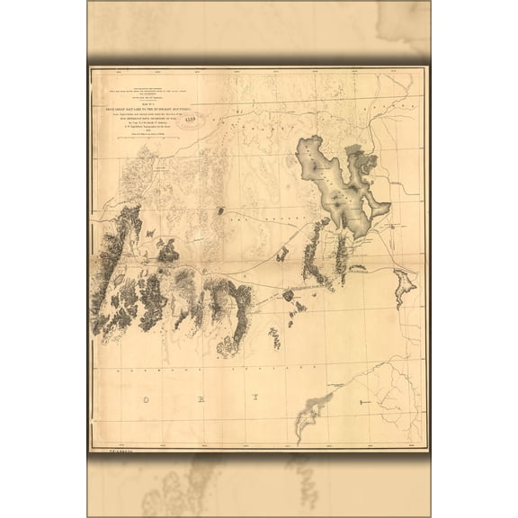 24"x36" Gallery Poster, map Great Salt Lake to Humboldt Mountains 1859