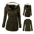 thumbnail image 3 of Fusipu Cow Horn Buckle Big Pockets Women Coat Solid Color Fleece Lined Hooded Winter Overcoat Outerwear, 3 of 8