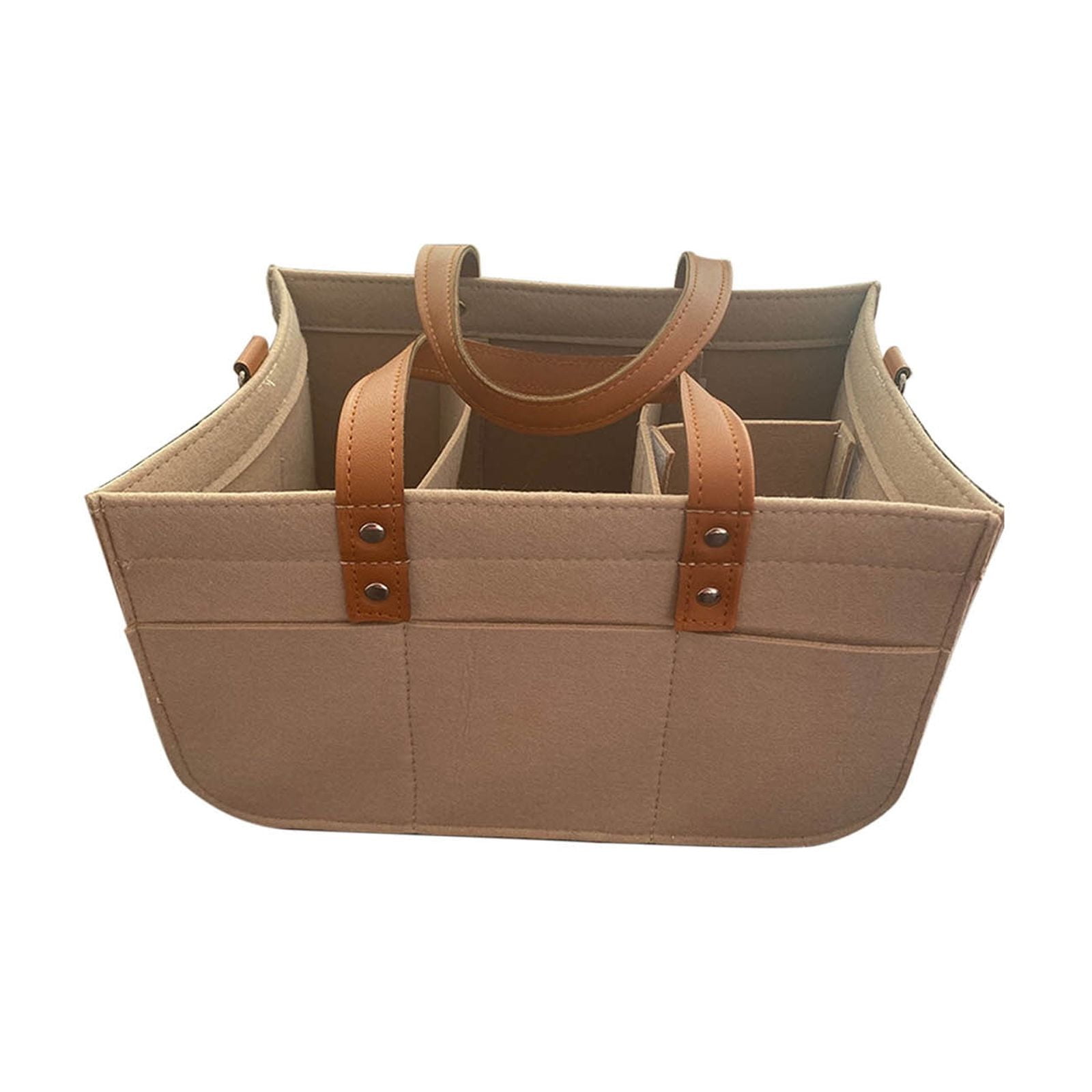 1 Packs Foldable Storage Organizer Bag with Removable Compartments Portable Lightweight for Nursery Travel Car Multifunctional Diaper Caddy Tote with Water Resistant Fabric and Leather Handles