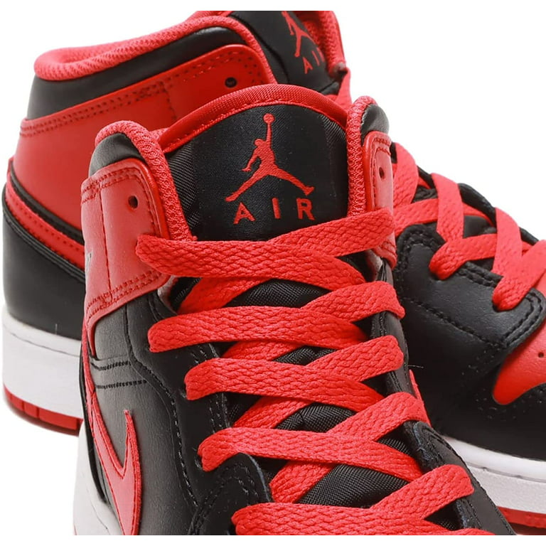 Jordan Mens Air Jordan 1 Mid Shoes,Black/Fire Red-white,12