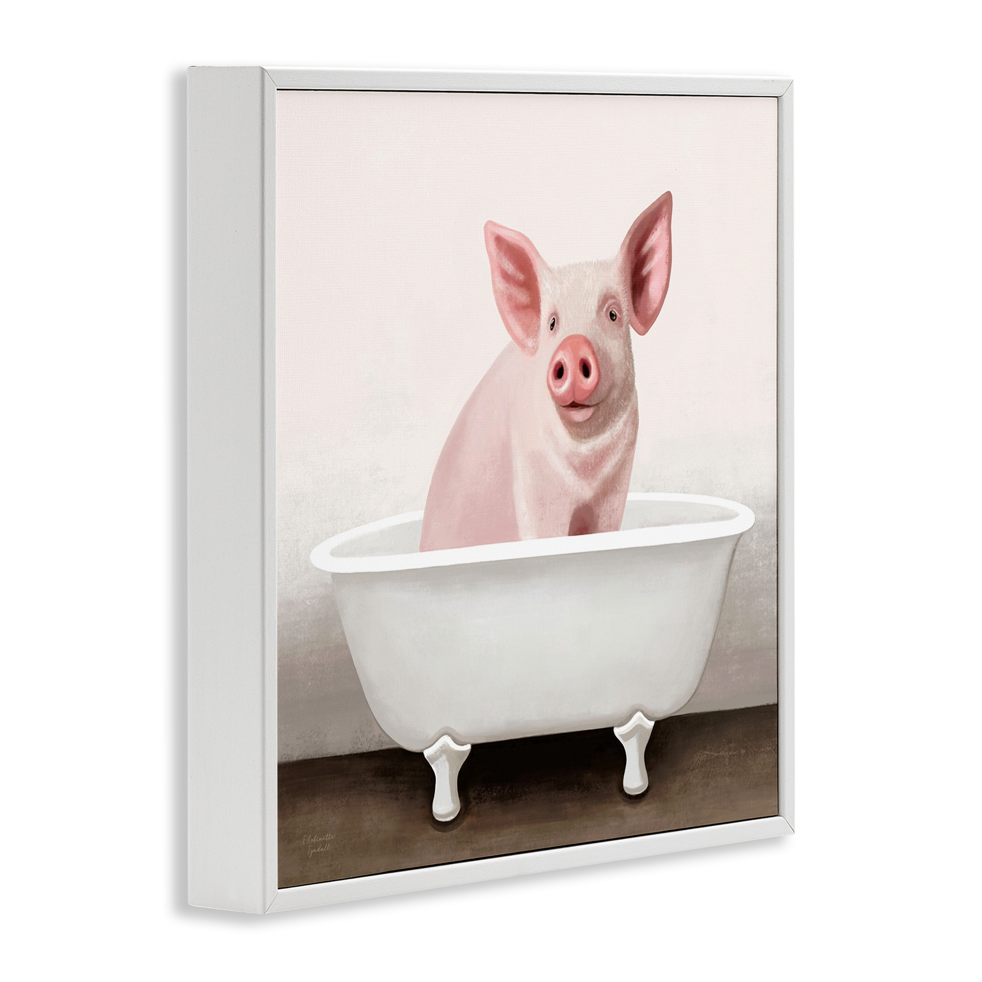 Stupell Industries Pink Farm Pig in Country Bath Tub Animals & Insects Painting White Framed Art Print Wall Art, 17 x 17