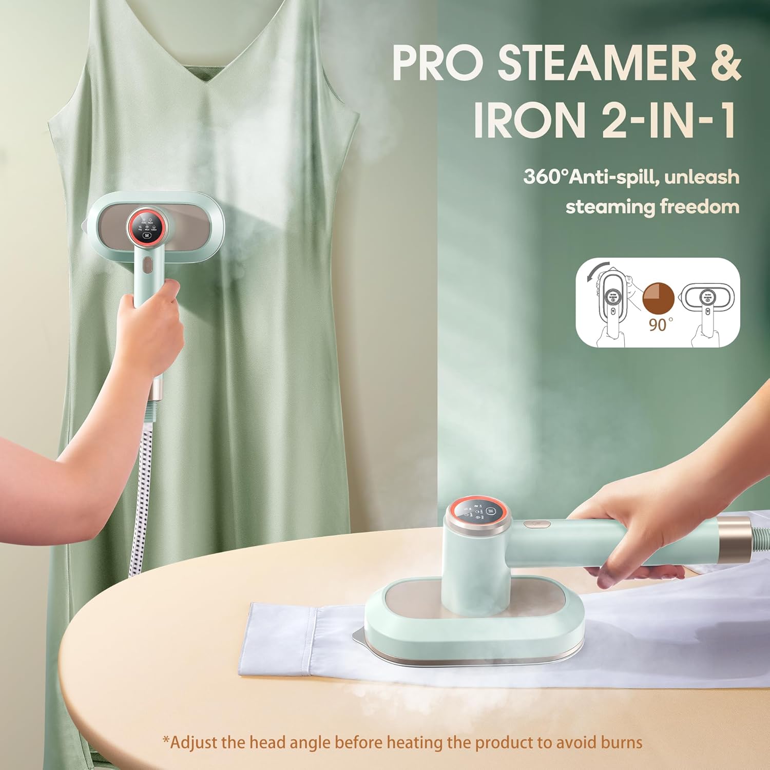 Steamer for Clothes,2-in-1 1550W Turbocharged Garment Steamer & Iron ,3 Levels Smart Control Steaming,1.2L Detachable Tank,Auto Shut-Off,Self-Cleaning,Innovative Storage: Hang or Wall Mount