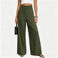 thumbnail image 4 of Mifsaly Womens Travel Pants High Waisted Wide Leg Flowy Pants Relaxed Fit Summer Beach Lounge Bottoms for Vacation and Everyday Army Green,XXL, 4 of 4