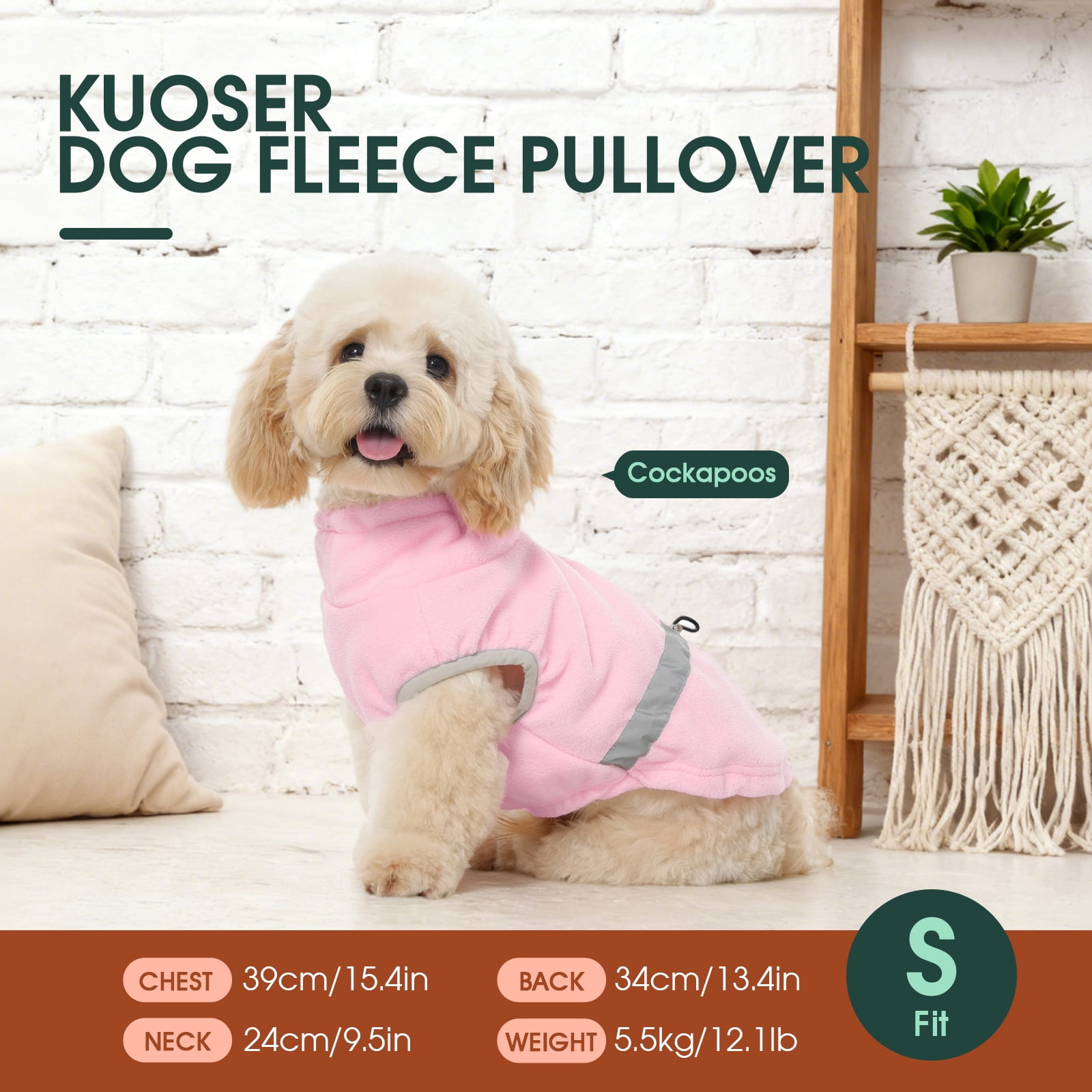 Kuoser Dog Fleece Vest, Warm and Reflective Pullover Sweater, Soft Stretchy Puppy Coat Jacket, Pink, XXL