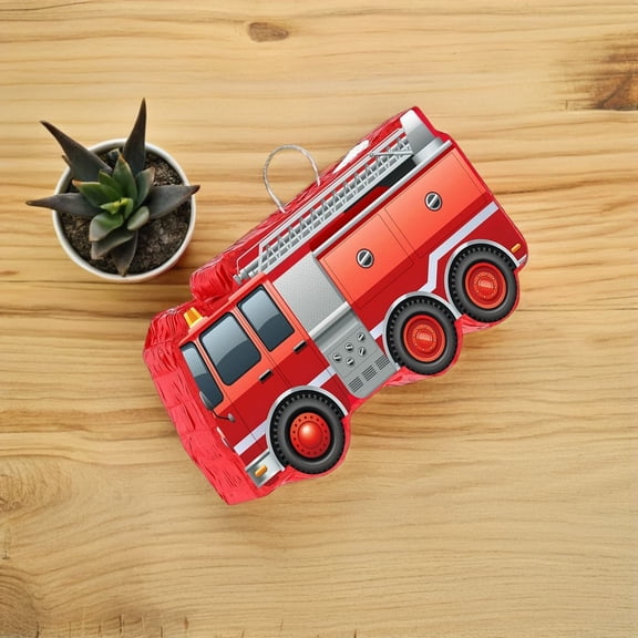 OULII 1Set Firefighter Party Decoration Red Fire Truck Pinata with Hanging Ornament for Exciting Birthday Fun