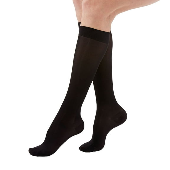 duomed Transparent Sheer 20-30 mmHg Knee High Closed Toe Compression Stockings, Black, X-Large, Standard