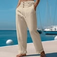 thumbnail image 2 of JAJAHO Men's Linen Straight Leg Casual Beach Pants Joggers Drawstring Elastic Waist Solid Color Summer Breathable Loungewear Bottoms Cozy Trousers, 2 of 8