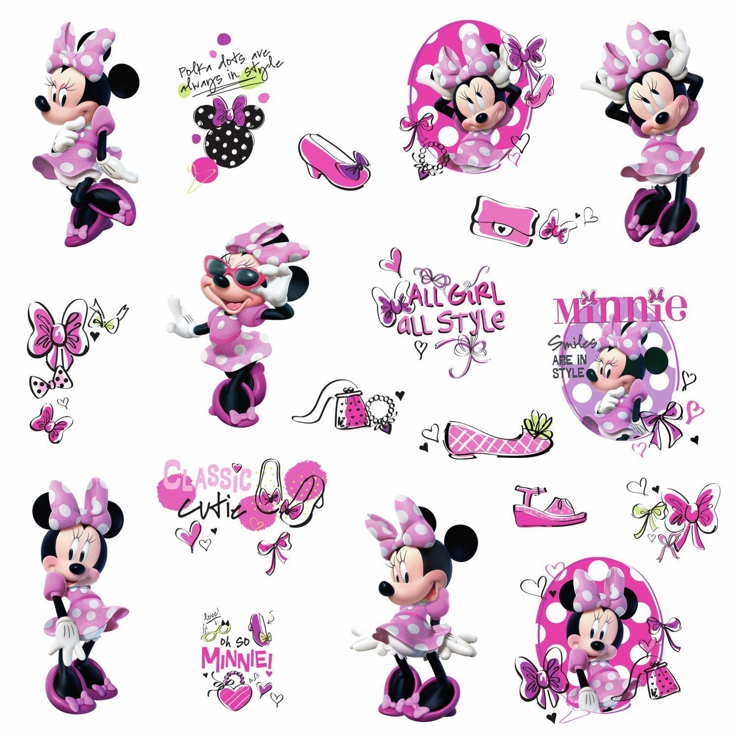 RoomMates Minnie Mouse Heart Confetti Peel And Stick Giant Wall Decals With Glitter York Wallcoverings RMK3593GM 