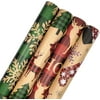 4 RollChristmas Wrapping Paper Roll, Kraft Paper with Cut Lines on Reverse - Red & Green Buffalo Plaid for Holiday, Birthday, Wedding-30Inch X 10Feet