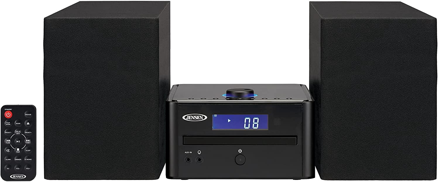Jensen Bookshelf Bluetooth CD Music System with Digital AM/FM Radio and Remote Control