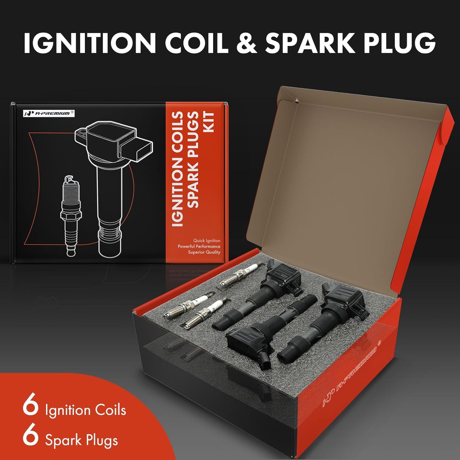 A-Premium Set of 6 Ignition Coil Pack and Iridium Spark Plugs Compatible with Kia Sedona 2018-2020, Telluride 2020, Cadenza 2016-2020, Sorento 2018-2020 & Hyundai Palisade 2020 & Genesis G80 2017-2020