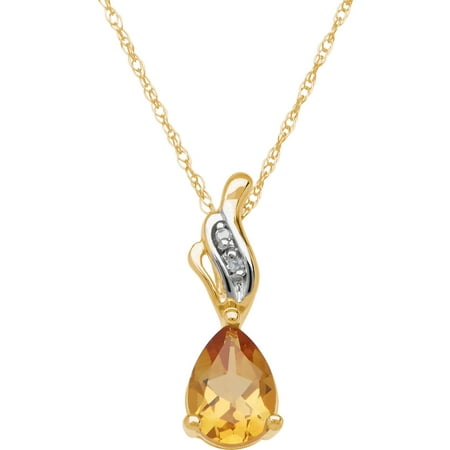 Simply Gold Gemstone Citrine and Diamond Accent 10kt Yellow Gold Pendant, 18