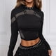 thumbnail image 3 of MHFRRA Camiseta Gótica Punk de Manga Larga para Mujer, Corte de Malla, Corte Ajustado, Estilo Oscuro, Básica, Moderna, para Atuendos Casuales. Negro, 3 of 8