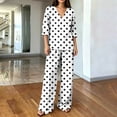 thumbnail image 3 of HAiming Plus Size 2 Piece Sets for Women Polka Dot Long Sleeve Tops Wide Leg Pants with Pockets Loose Lounge Sets, 3 of 6