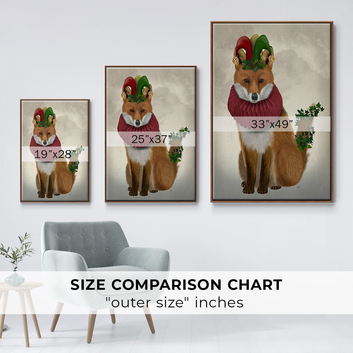 Christmas Holly and Ivy Fox - Framed Gallery Wrapped Holiday Canvas - 17 x 25 - Rosewood Frame