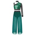 thumbnail image 3 of YiZYiF Girls Sequin Rhinestones Crop Top with Lyrical Performance Chiffon Pants Jazz Dance Outfit Sets Green 6, 3 of 6