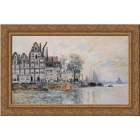 View of Amsterdam 24x18 Gold Ornate Wood Framed Canvas Art by Monet, Claude
