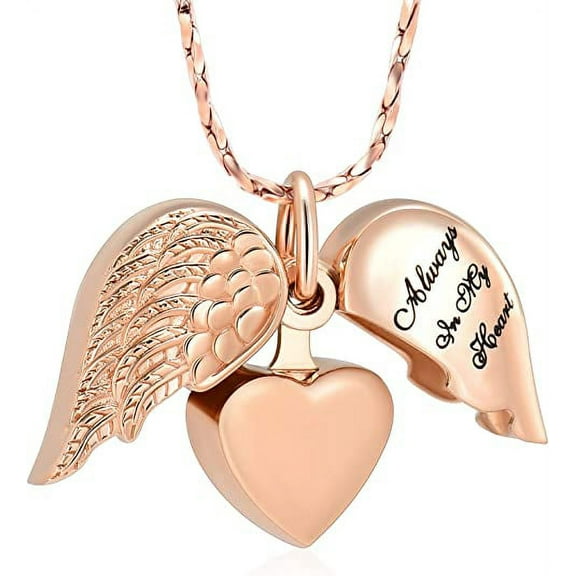 Cremation Jewelry for Ashes Angel Wing Heart Urn Necklace Pendants Ashes for Women Men Family Memorial Keepsake Pendant Angel Wing with Charm Heart for Loved Ones for Human
