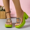 thumbnail image 4 of Xfvqtps Slide Sandals Women Chunky Block High Heels Flatform Transparent Strap Rhinestone Decor Colorful Open Toe Non Slip Beach Summer Heeled Sandal for Womens Green, 4 of 5