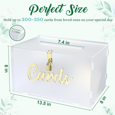 PYYAN-Frosted Acrylic Wedding Card Box with Lock Large Gift Card Box for Wedding Reception with Slot and String Light