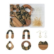 Biyun DIY Dangle Earring Making Kits Including Donut & Teardrop & Arch Resin Waxed Walnut Wood Pendants Brass Earring Hooks & Jump Rings Golden & Silver 70Pcs/box