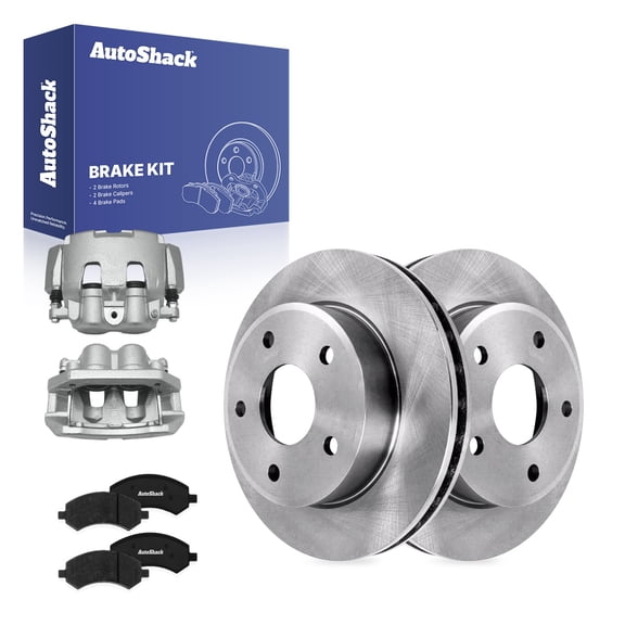 AutoShack Front Vented Brake Rotors   Ceramic Pads   Calipers 8-PC Brake Kit Replacement for 2005-2008 Dodge Dakota 2006-2009 Mitsubishi Raider 12.28" (311.9 mm)