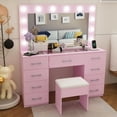 thumbnail image 3 of Ktaxon Large Makeup Vanity, Get Ready with Me GRWM Vanity Table Set W/ Visible Glass Top & Charging Station, Light Pink, 3 of 9