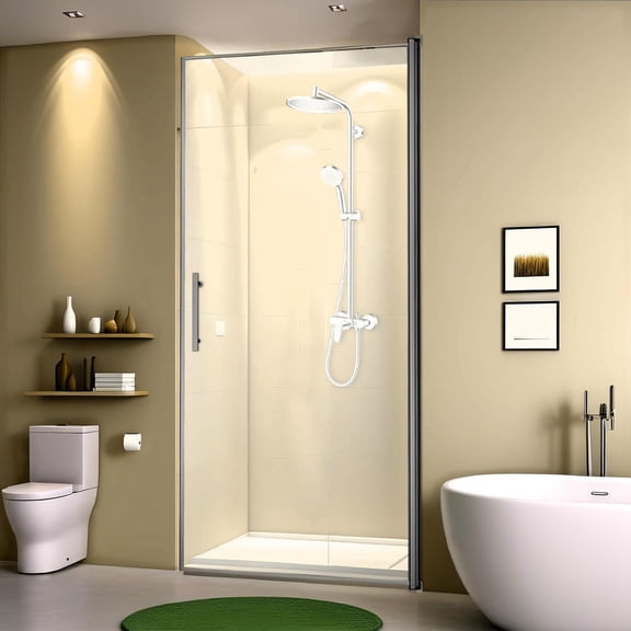 Resenkos Pivot Shower Door 34x72in, All-Sealed, Adjustable, Tempered Glass, Matte Black