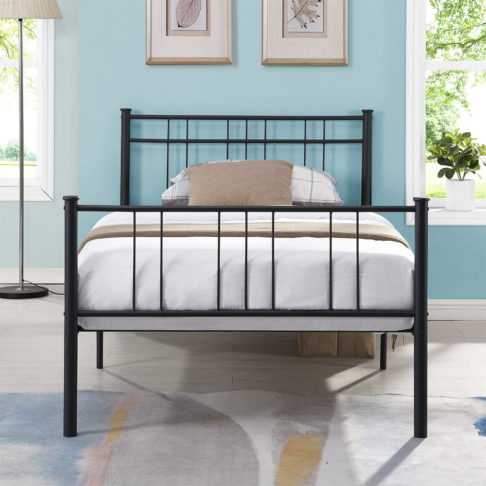 DUMEE Metal Bed Twin Size with Headboard and Footboard Mattress Foundation Steel Slat Support Assemble Easily Mattress on Top Basics Queen Bed Frame Back Bed Frame for Kids