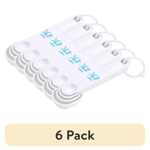 (6 pack) Plastic Measuring Cup Set with Storage Ring, White, GoodCook, 4-Pieces