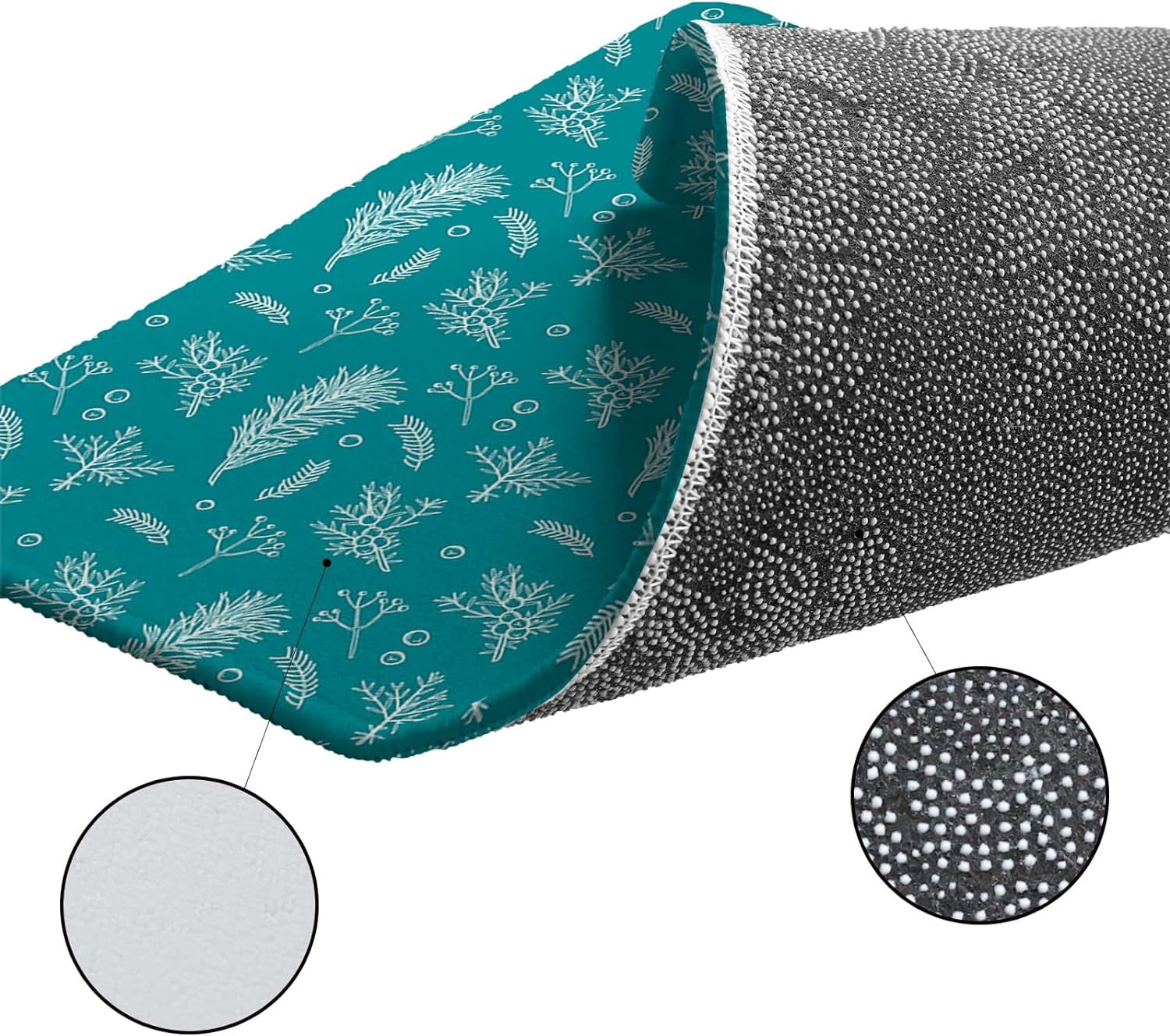 Kitchen Rug Mat Xmas Holly Berry Teal, Set of 2, Anti-Fatigue Non-Skid Washable Kitchen Runner Rugs, Soft Comfort Rug for Kitchen, Floor Home, Front of Sink, Laundry