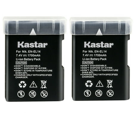 Kastar 2-Pack EN-EL14 Battery Replacement for Nikon EN-EL14a EN-EL14b EN-EL14c EN-EL14 Nikon 27126 Battery Nikon MH-24a MH-24 Charger