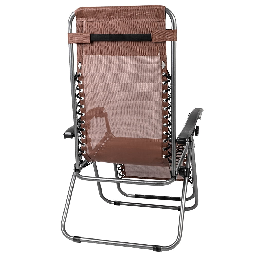 Kepooman 2Pcs Zero Gravity Chair Lounge Chair Table Set, Portable Folding Chairs for Sun Bath, Lawn & Patio Chair, Folding Beach Chair with Detachable Cup Holder, Brown