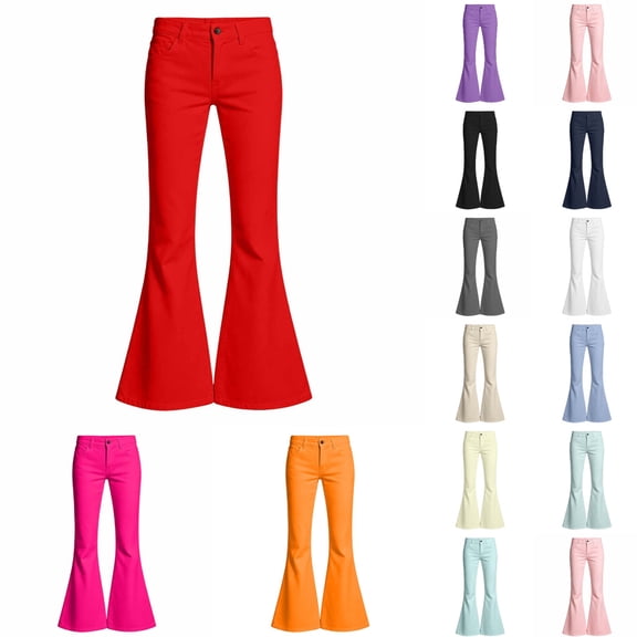 Miaoju Girls Uniform Pants, Bell Bottoms for Girls School Uniforms, Flare Pants with Front Buttons & Pockets, 5-15Y