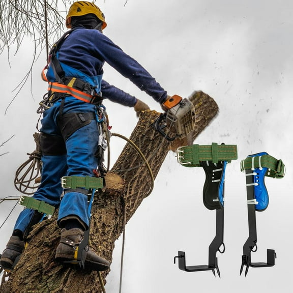 Adjust Tree/Pole Climbing Spike Set, 2 Gear Safety Belt Rope Lanyard with Carabiner
