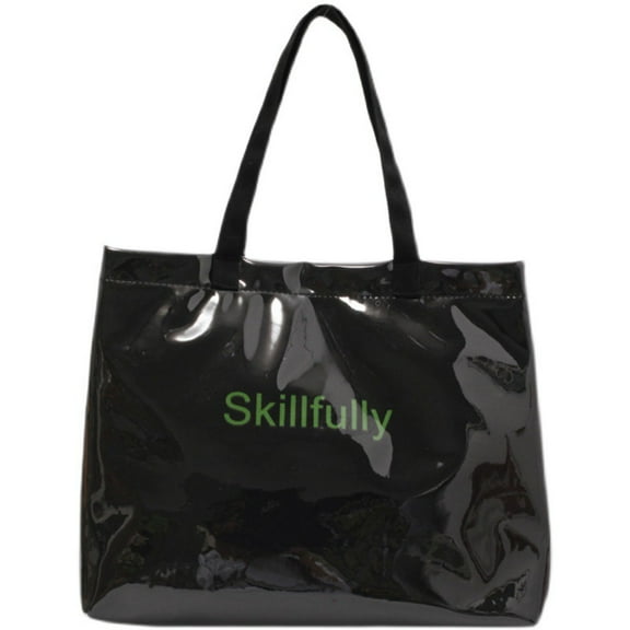 PVC Tote Bag Women's Letters Print Large Shoulder Carry All Bag Clear Plastic Hobo Handbag Shopping for Women