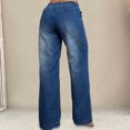 thumbnail image 5 of Miluxas Womens Plus Size Jeans High Waisted Straight Leg Wide Leg Jean Trendy Stretchy Drawstring Denim Pants Dark Blue S(S), 5 of 6