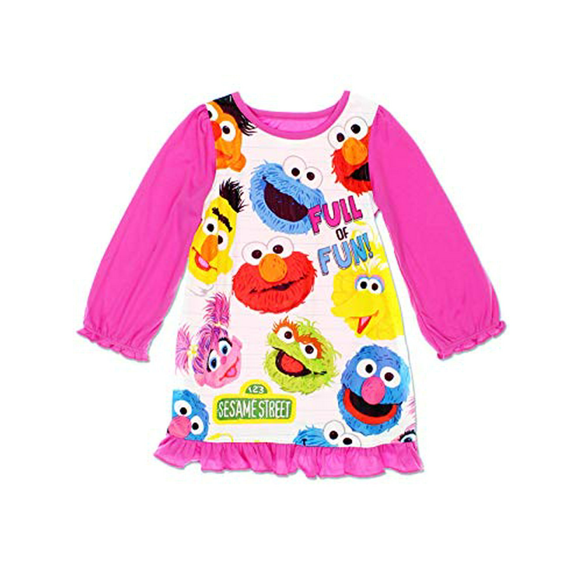 Sesame Street Toddler Girls Long Sleeve Nightgown Pajamas 2t Pink White Pink