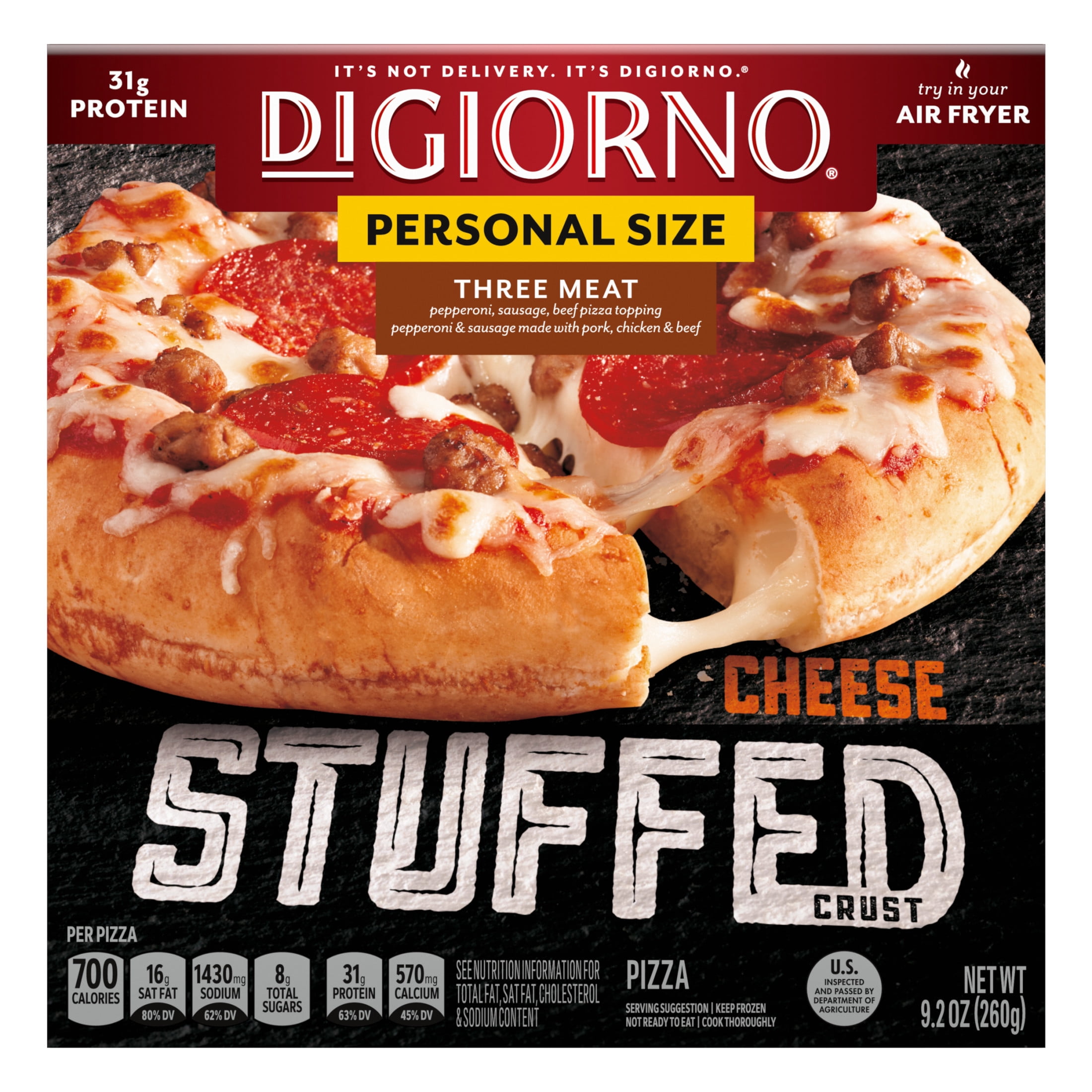 DiGiorno Stuffed Crust Mini Three Meat Personal Pizza with Cheese and Pepperoni, 9.2 oz (Frozen)