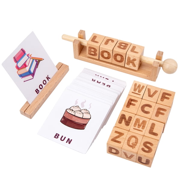 Bloques de letras de madera, movibles, giratorios, con alfabeto a juego, palabras, ortografía, lectu Abanopi Letra