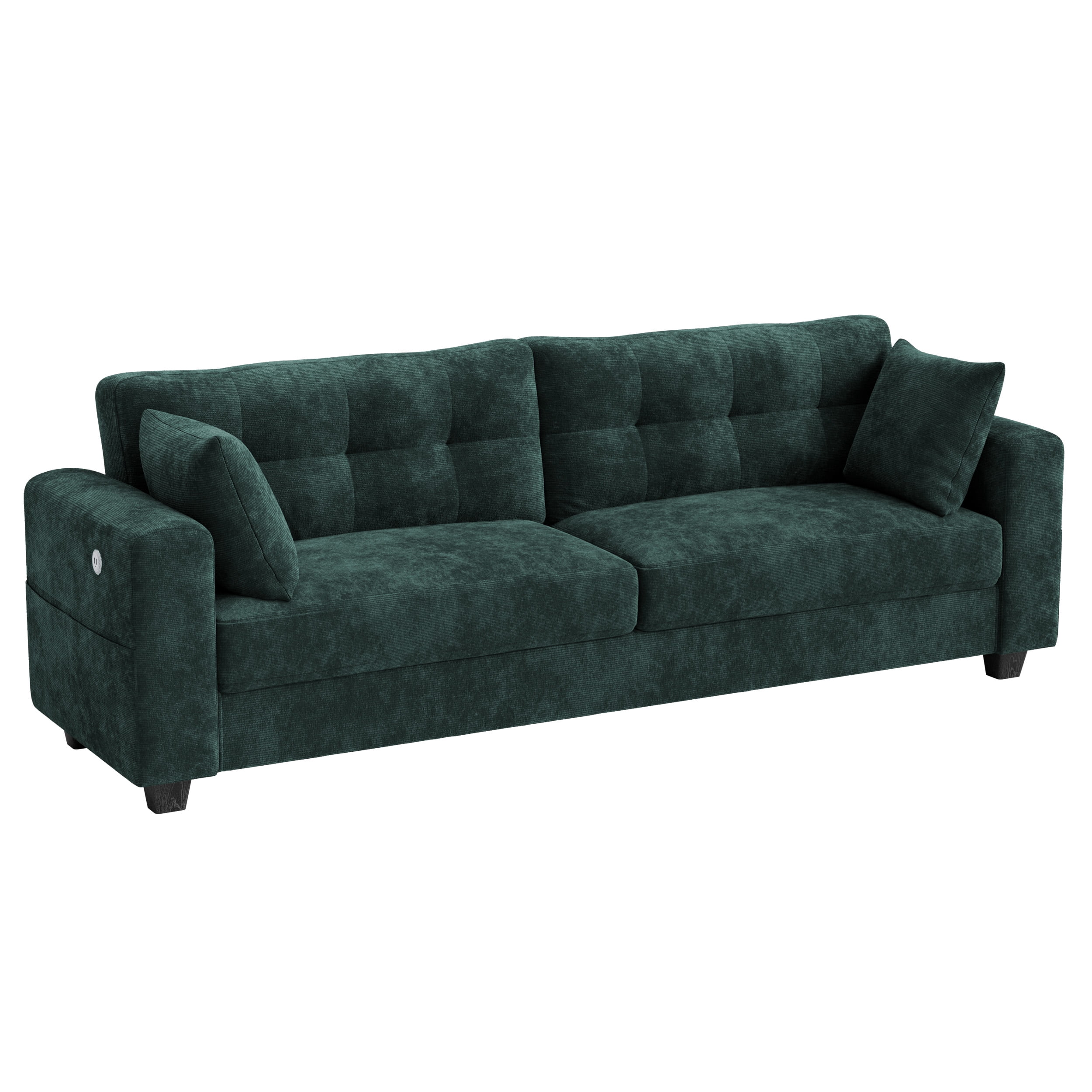 WISHEAD 87" Large 3 Seater Sofa Couch for Living Room, Office, Oversized Couches with Extra Deep Seat, USB Charging Port, 2 Pillows, Dark Green