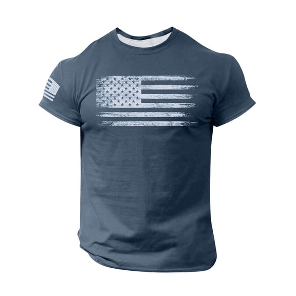CIENVNSTG Men's USA Flag Print Independence Day T-Shirt Short Sleeve Crewneck Neckline Casual Patriotic Style Lightweight Breathable Top For Holiday Celebrations And Everyday Use Dark Gray M