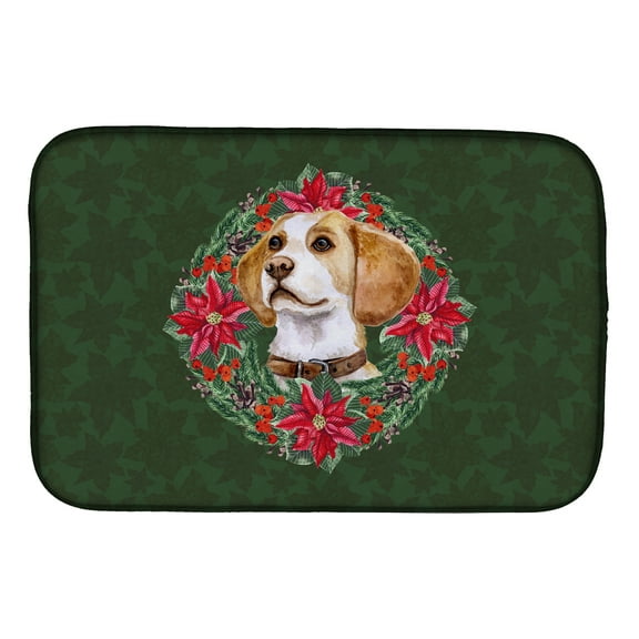 Caroline's Treasures Beagle Poinsetta Wreath Dish Drying Mat