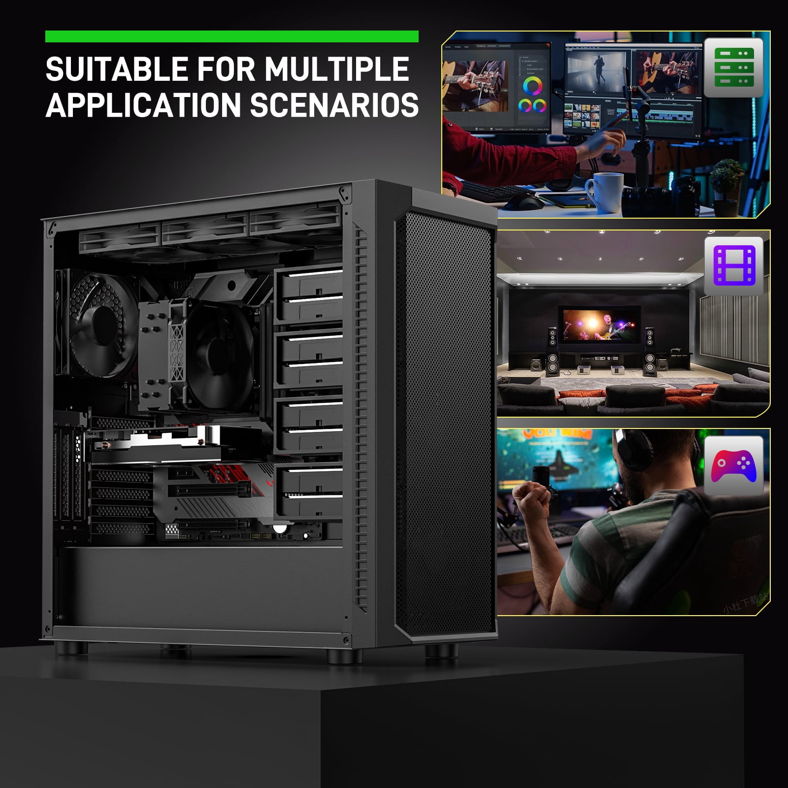 DARKROCK Classico Max Storage Master Case E-ATX Computer Case with 4x120mm Black Fan, 10 x3.5 HDD+3 x2.5 SDD USB 3.0 Ready, 360mm Radiator Supported, Vertical Slots for GPU Vertically Mount - Black