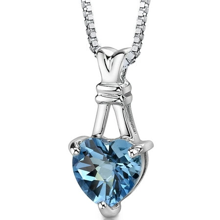 Peora 3.00 Ct Heart Shape Swiss Blue Topaz Rhodium-Plated Sterling Silver Pendant, 18